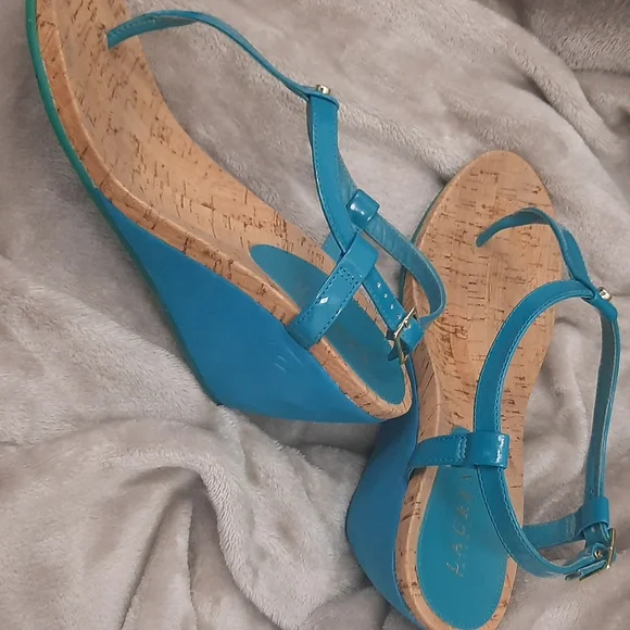 RALPH LAUREN ROSALIA AZTEC BLUE SOFT PATENT SANDAL SIZE 8.5 - Picture 6 of 7
